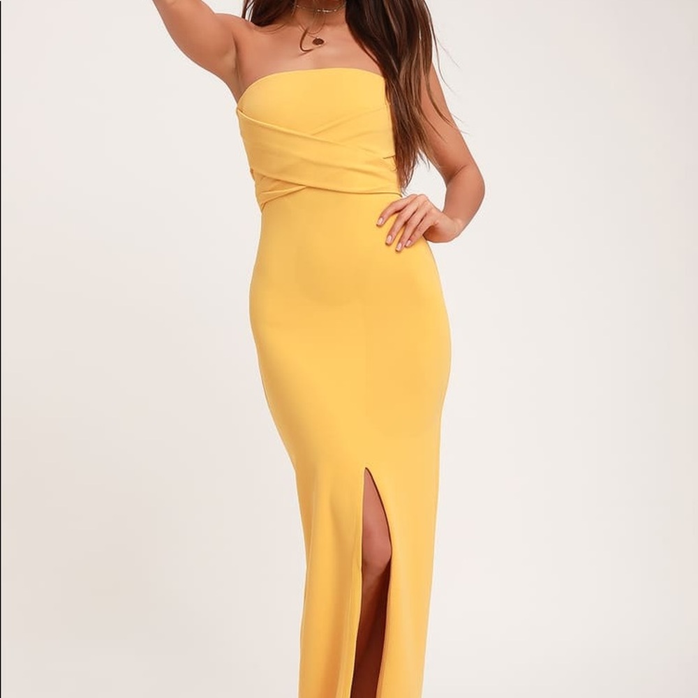 NWT Own the Night Golden Yellow Strapless Maxi Dress